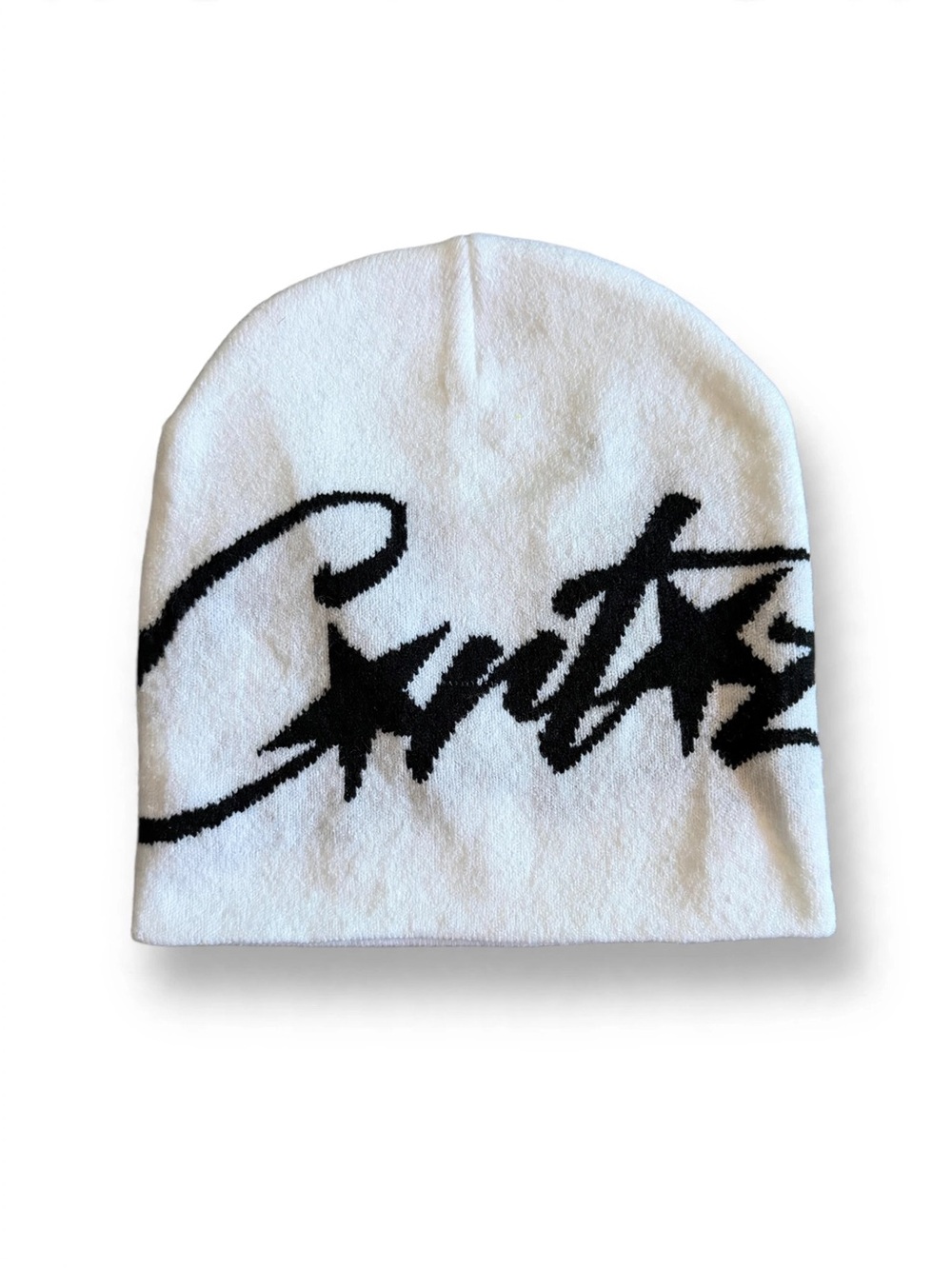 Cortiez Beanie White with Black Script Logo Brand New One Size
